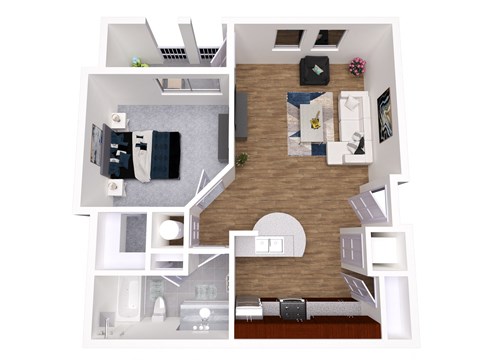 Floor plan for 1 bed, 1 bath, 680 sqft
